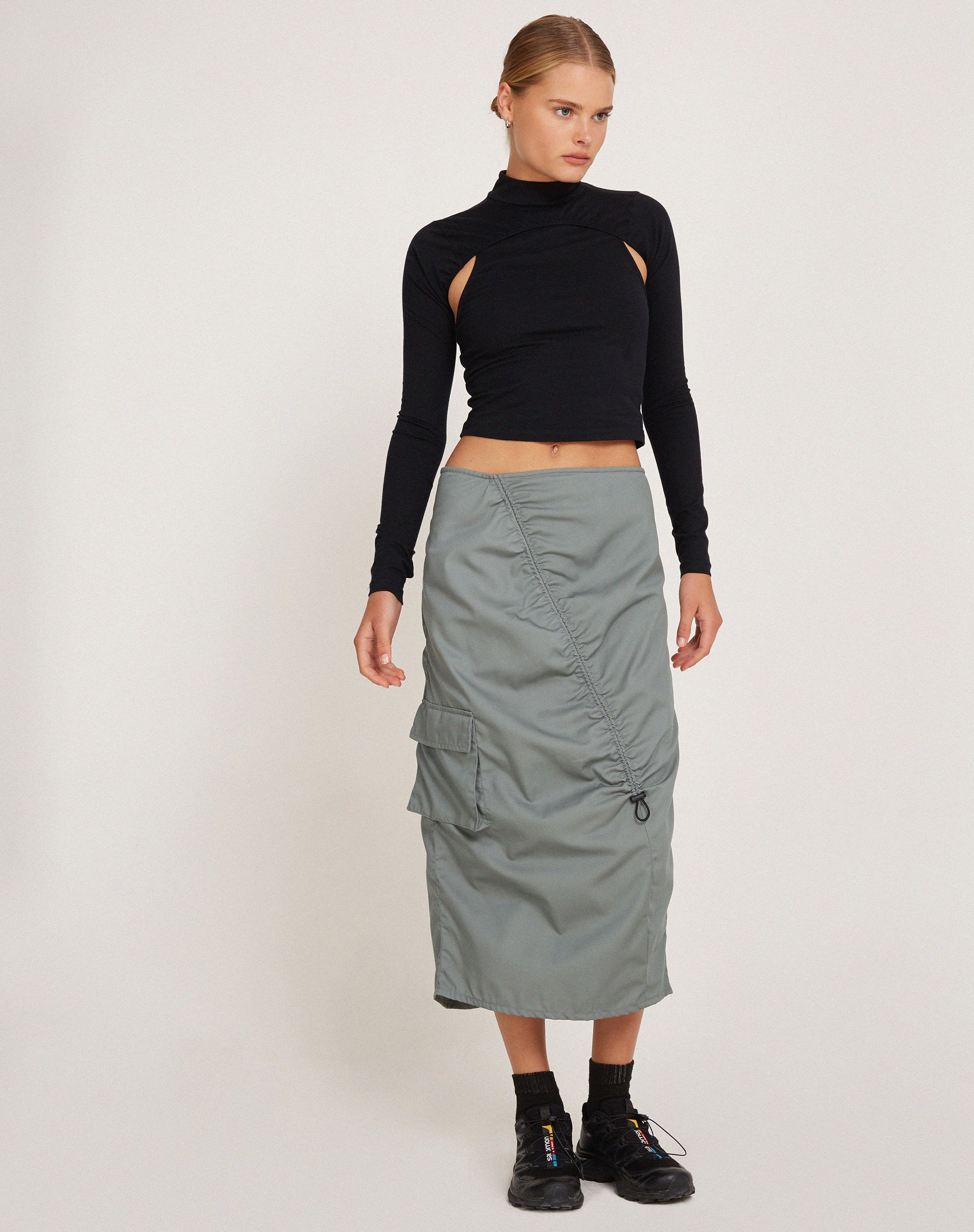 Stone Blue Toggle Detail Midi Cargo Skirt | Enore – motelrocks-com-us