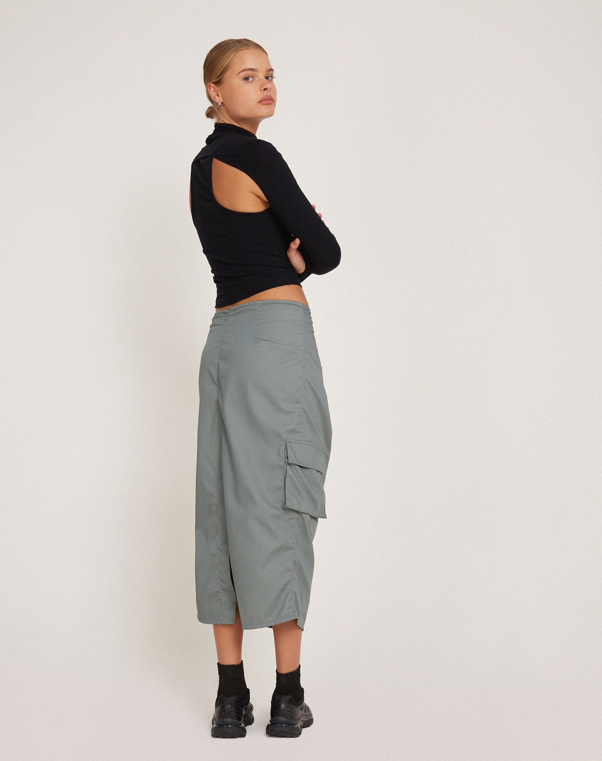 image of Enore Midi Skirt in Stone Blue
