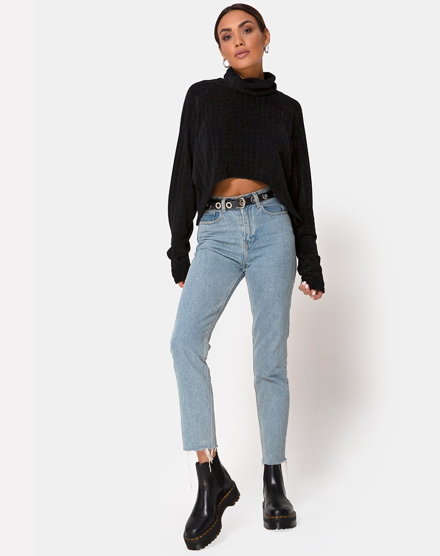 Evie Cropped Sweatshirt in Chenille Black – motelrocks-com-us