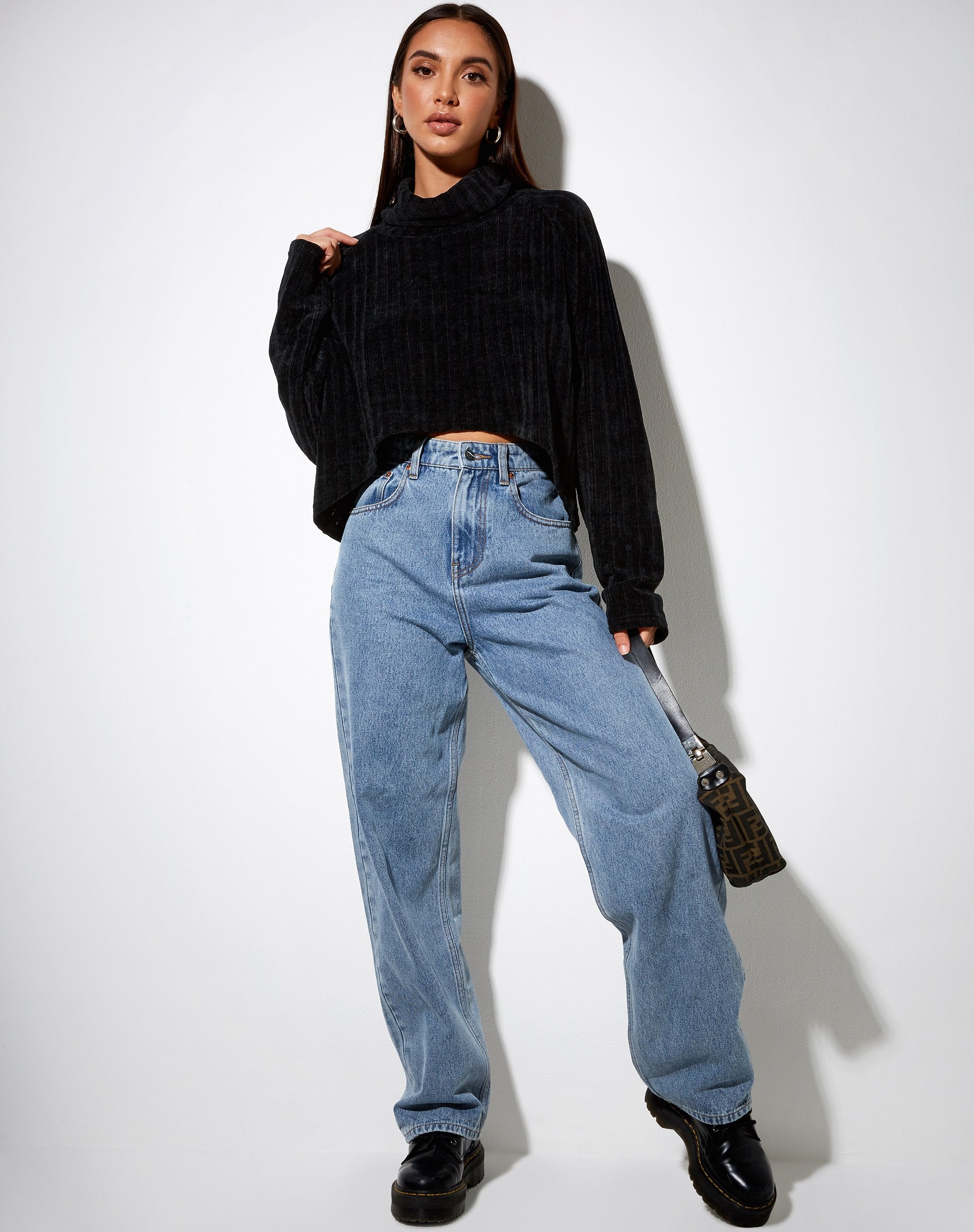 Image of Evie Cropped Jumper in Chenille Black