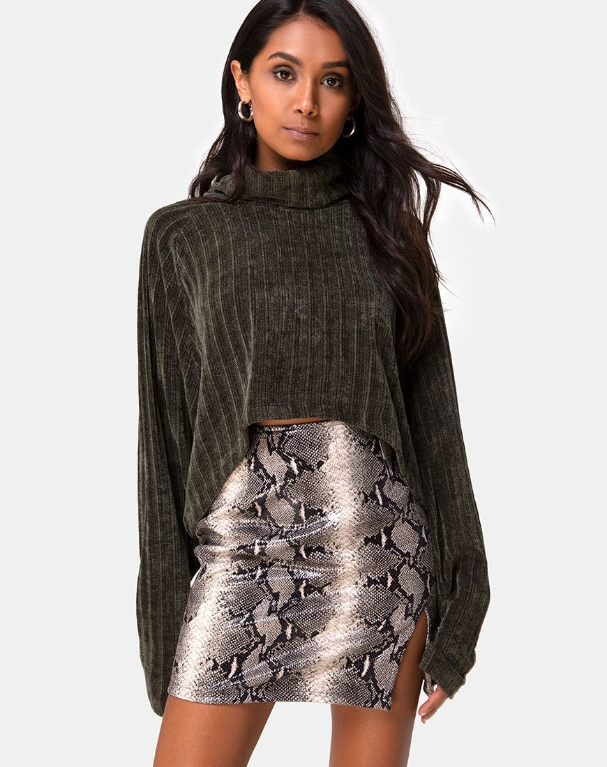 Evie Cropped Sweater in Khaki Chenille