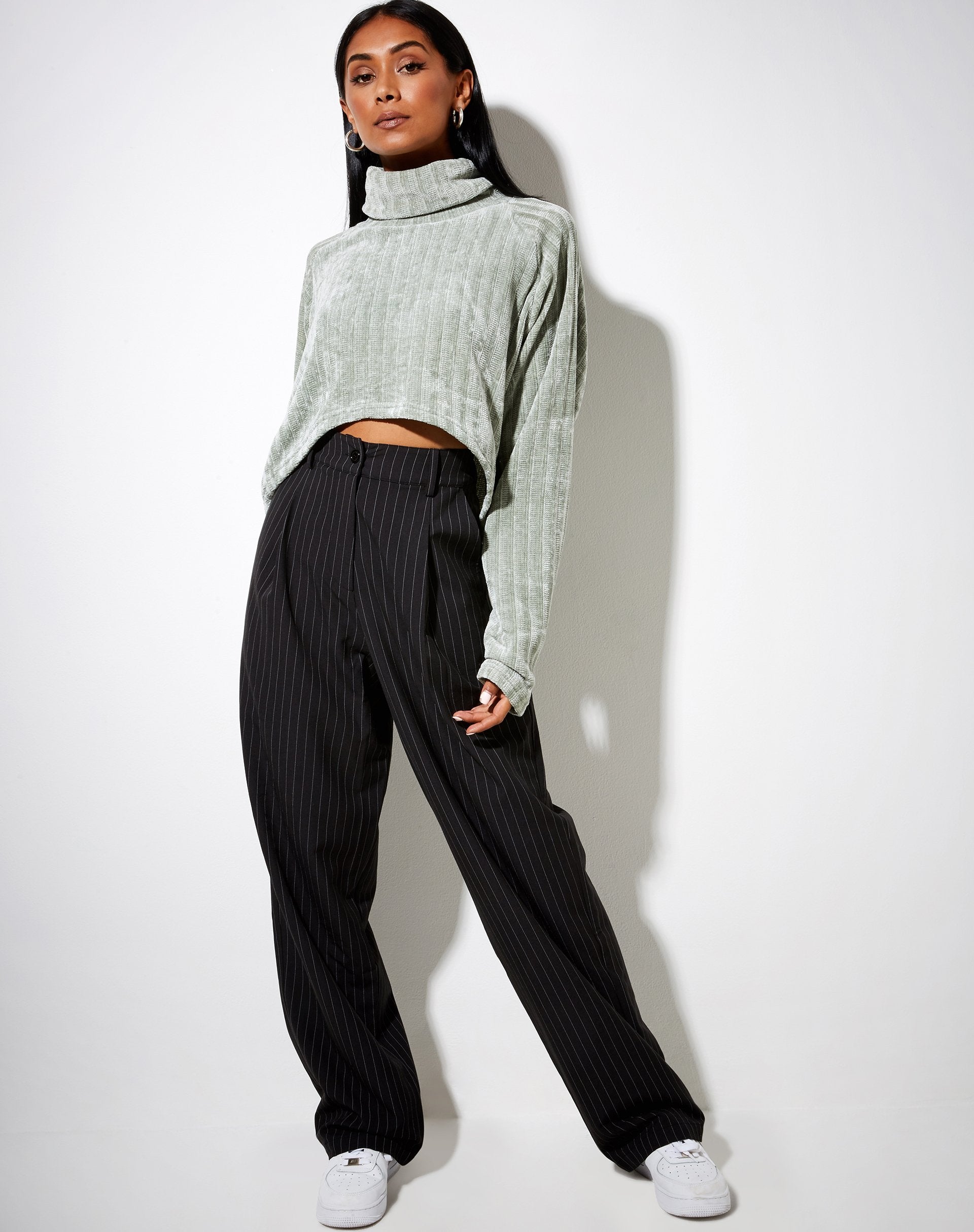 Image of Evie Cropped Jumper in Chenille Sage