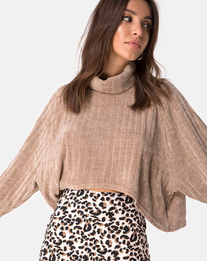 Image of Evie Cropped Sweatshirt in Chenille Tan