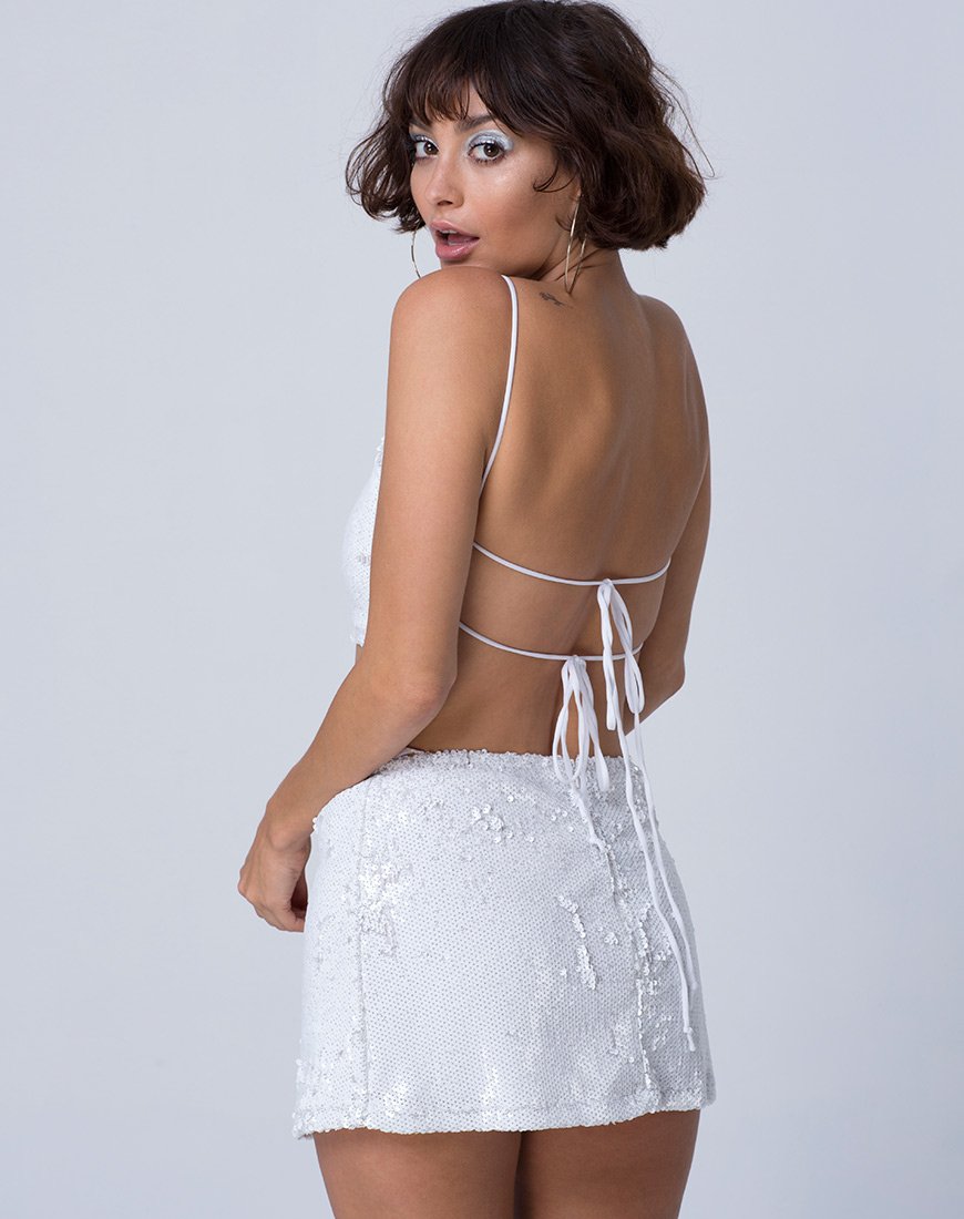Ewi Skirt in Fishcale Sequin White Matte