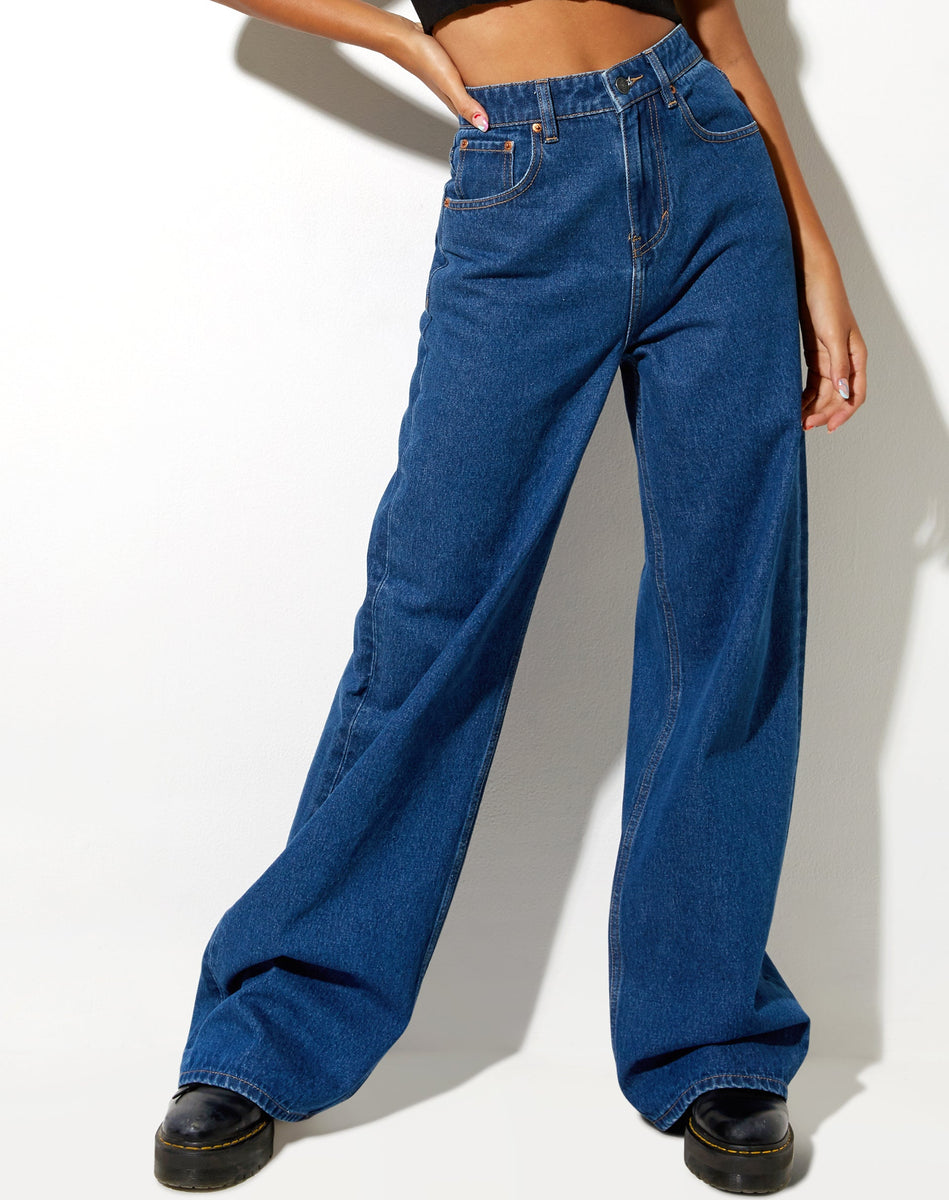 Classic Blue Denim Wide Leg Jeans | Extra Wide – motelrocks-com-us