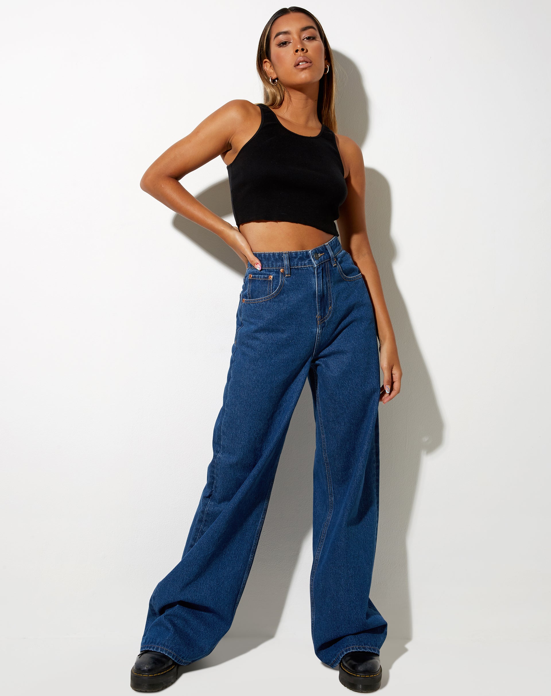 Classic Blue Denim Wide Leg Jeans | Extra Wide – motelrocks-com-us