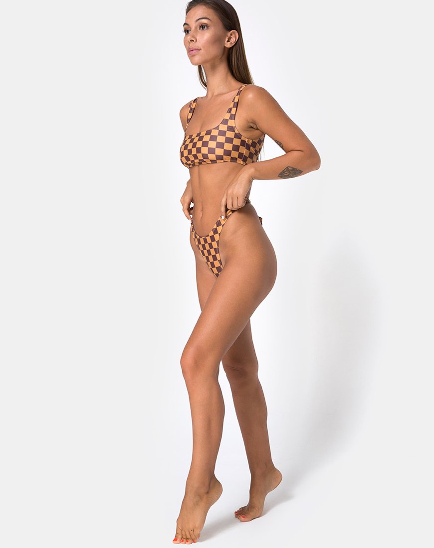 Image of Farida Bikini Bottom in Mocha Checker