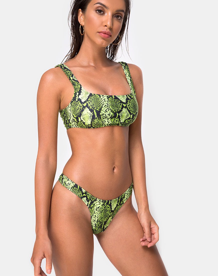 Image of Farida Bikini Bottom in Slime Lime Snake
