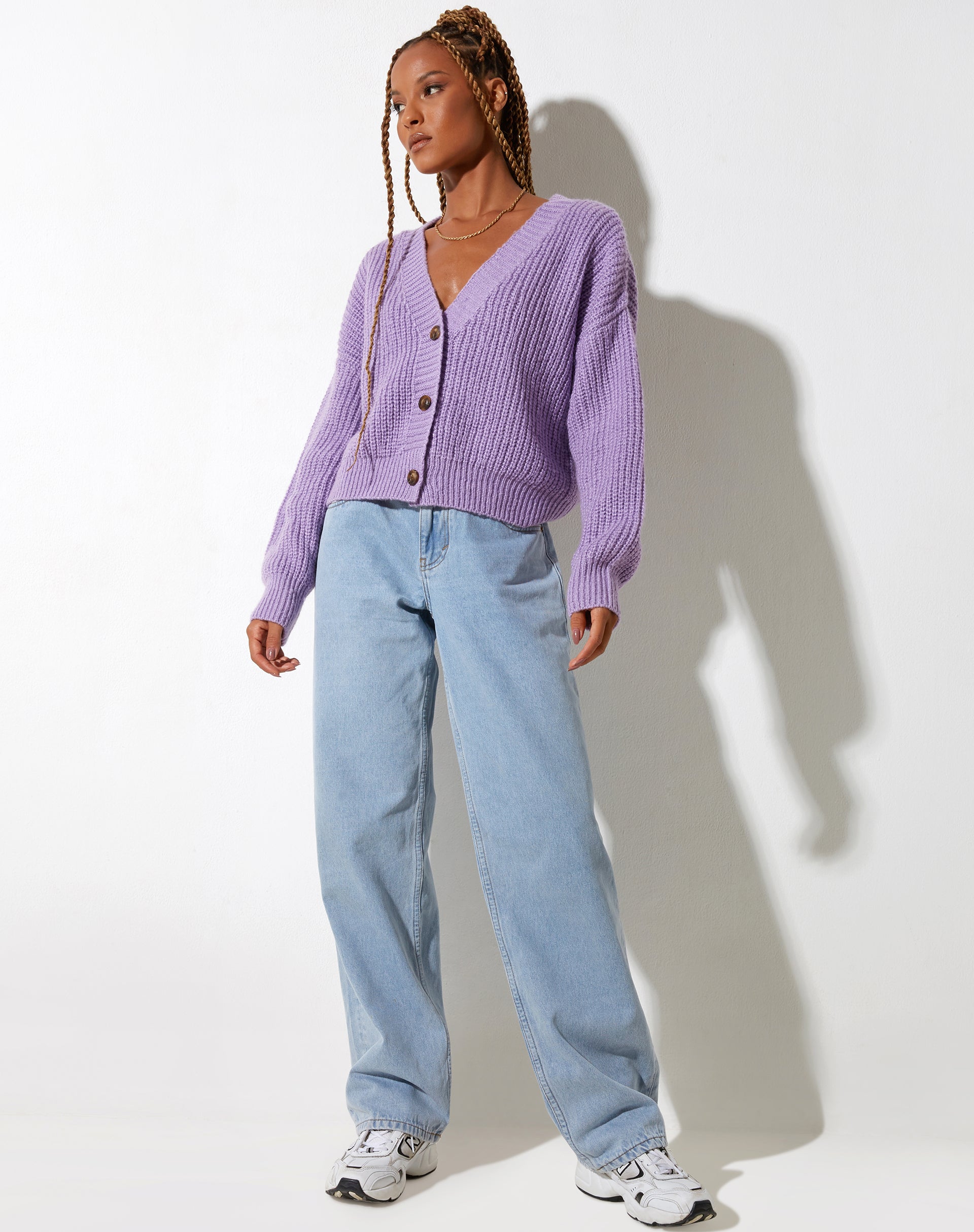 Faya Cardigan in Knit Purple - Main Image