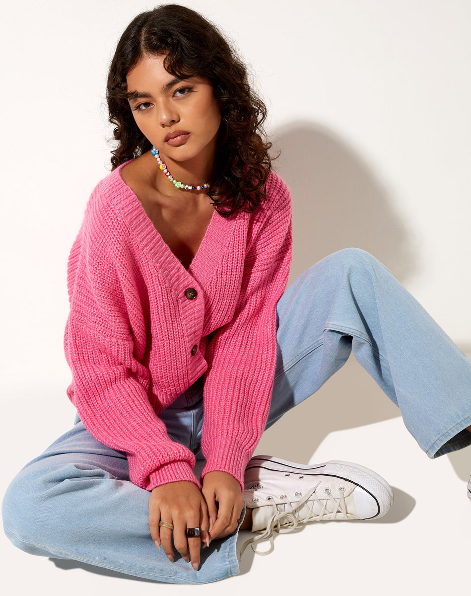 Oversized Pink Button Up Cardigan | Faya – motelrocks-com-us