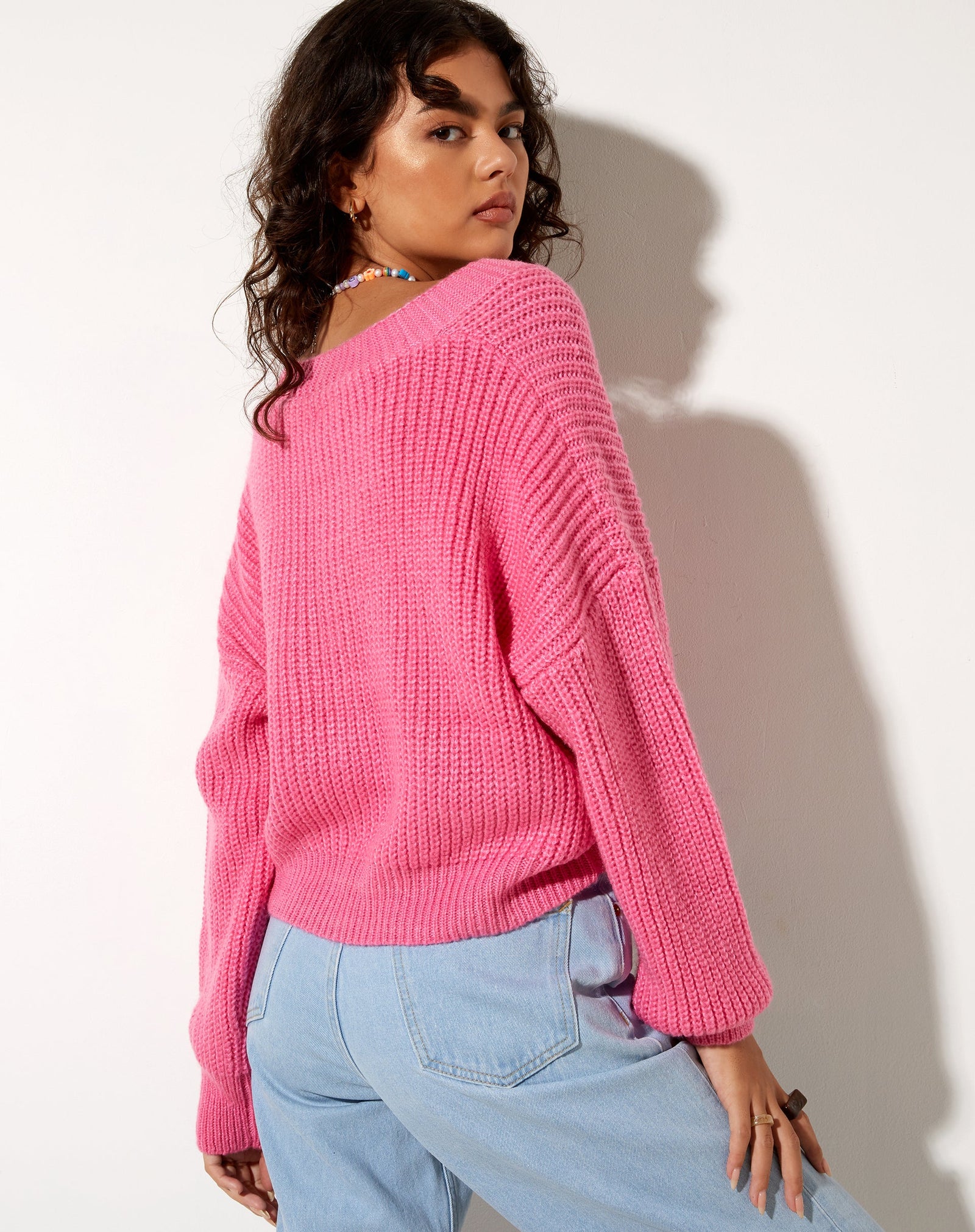 Oversized Pink Button Up Cardigan | Faya – motelrocks-com-us