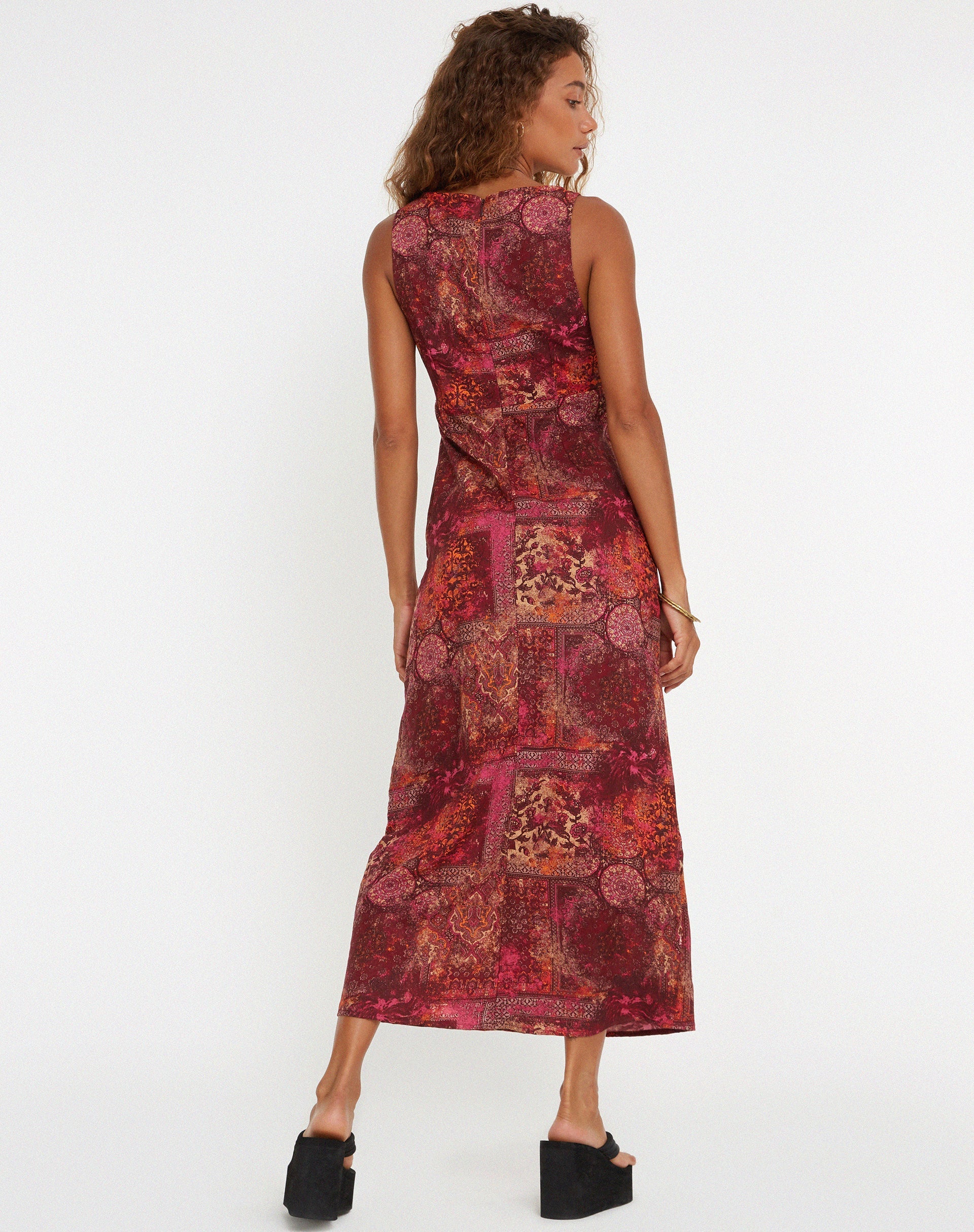 image of Fiaso Midi Dress in Abstract Paisley Red