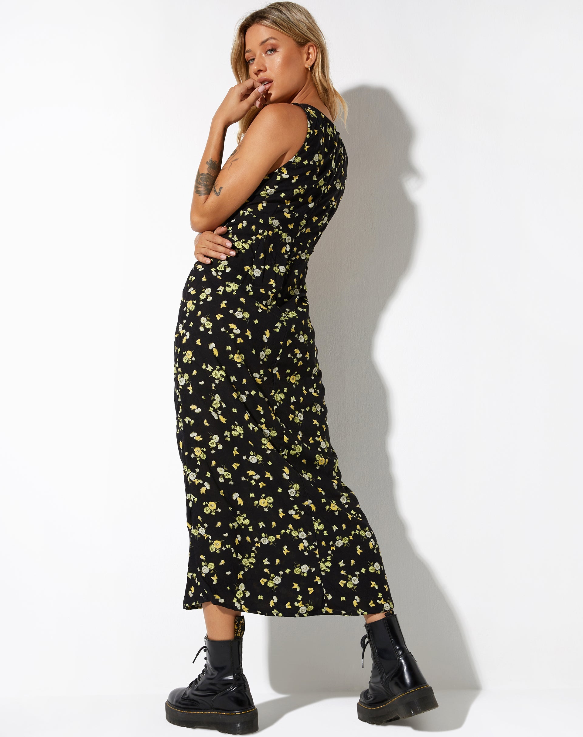 image of Fiaso Midi Dress in Lemon and Lime Black