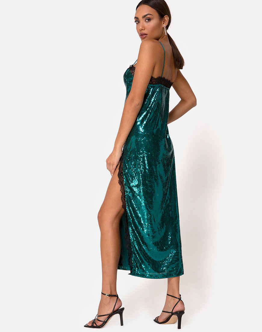 Teal Sequin Floor Length Dress | Fitilia – motelrocks-com-us