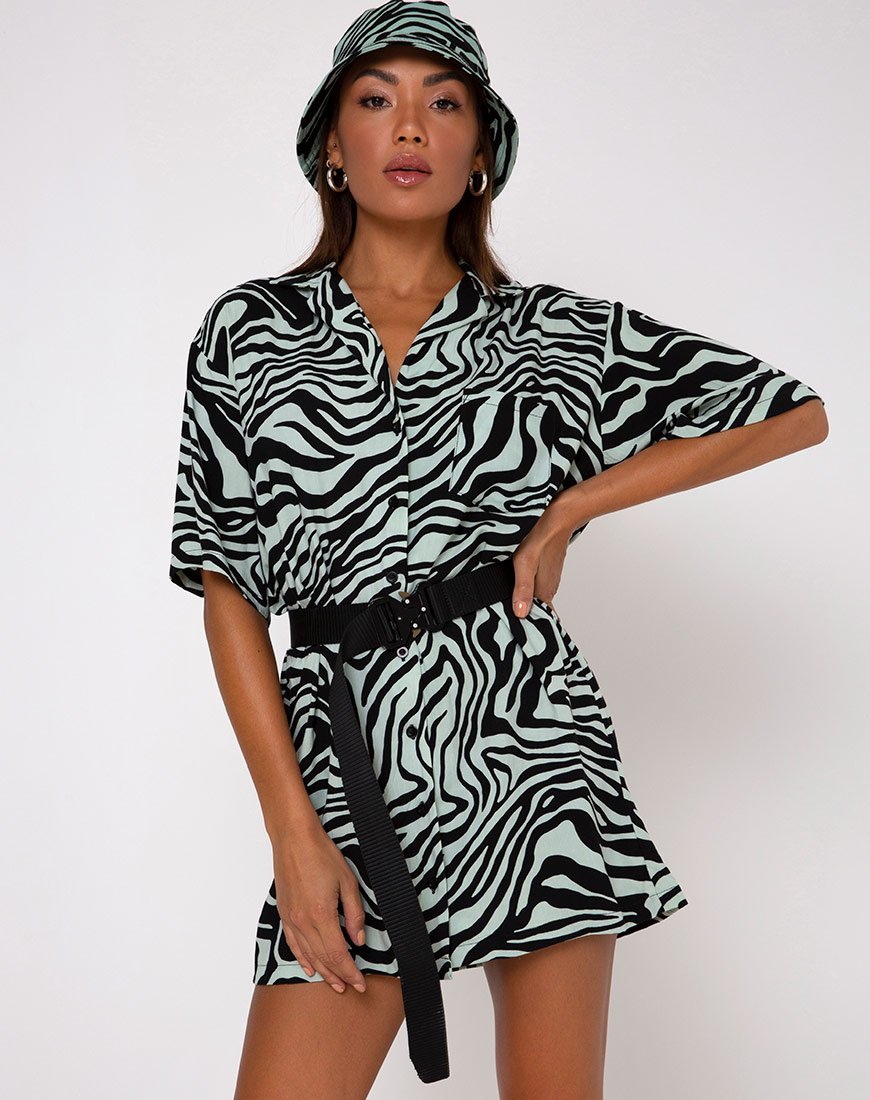 Image of Fresia Shirt Dress in Wavey Zebra Mint