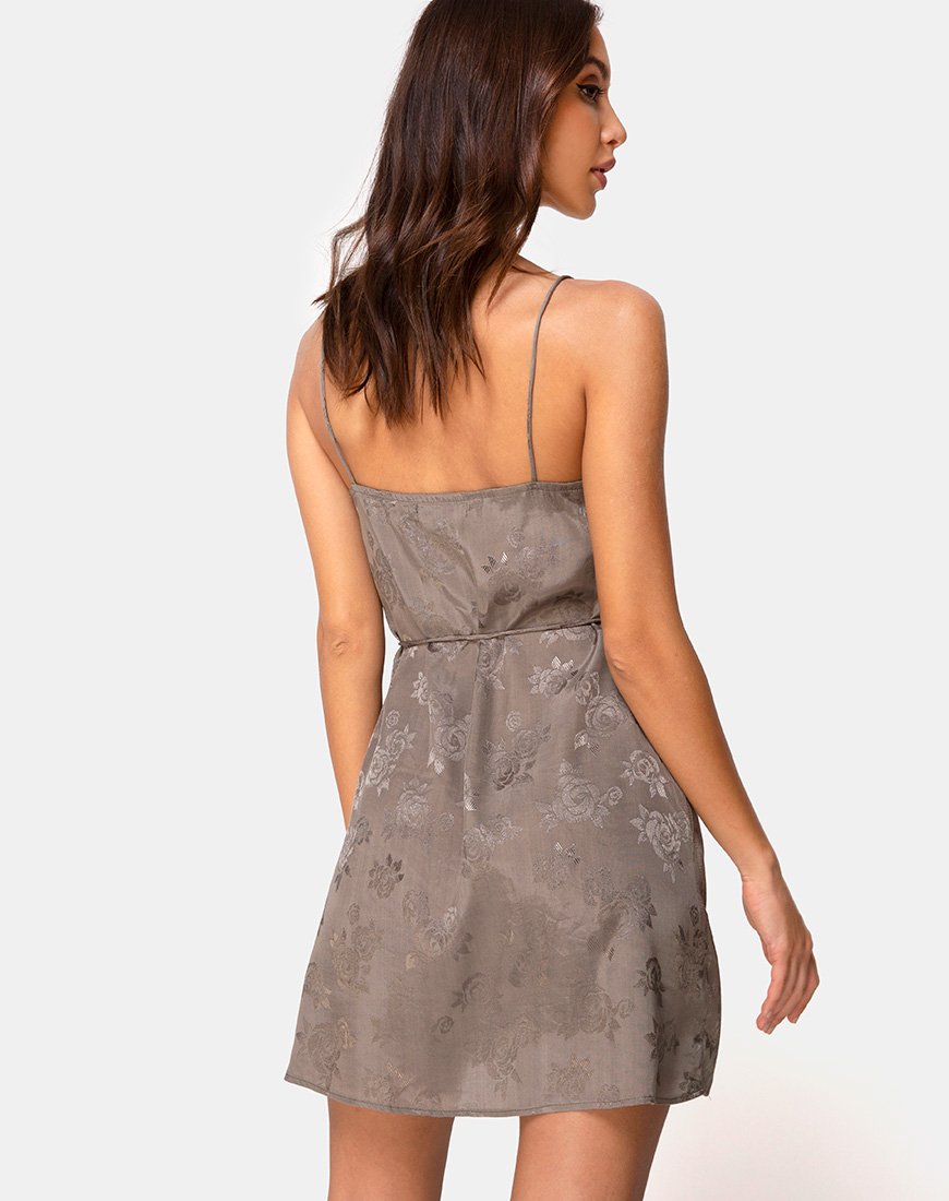 Image of Furiosa Wrap Dress in Satin Rose Silver Grey