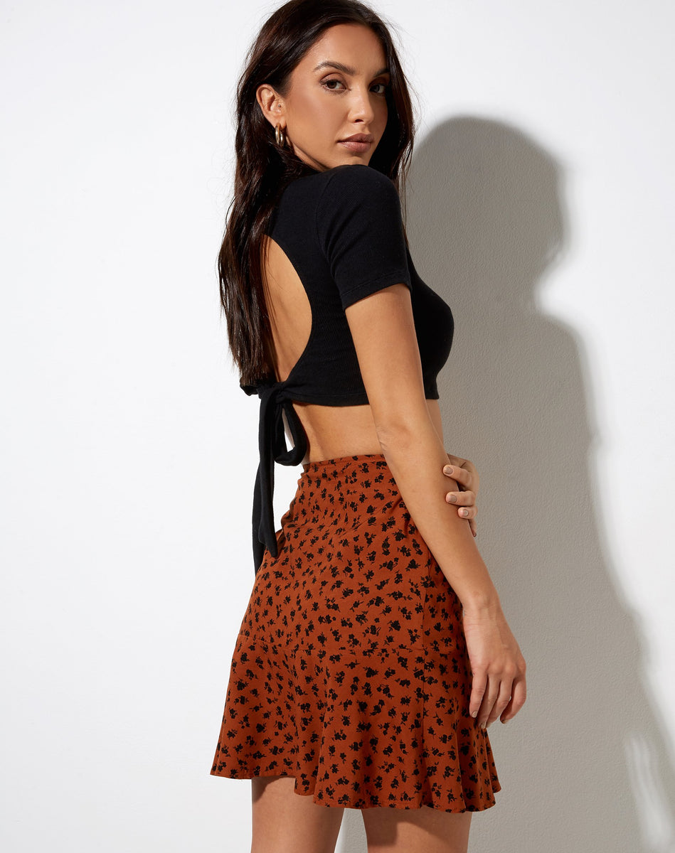 Brown Floral High Waisted Mini Skirt | Gaelle – motelrocks-com-us