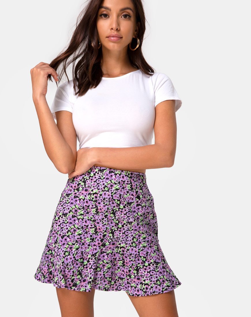 High Waist Lilac Blossom A-line Skirt | Gaelle – motelrocks-com-us