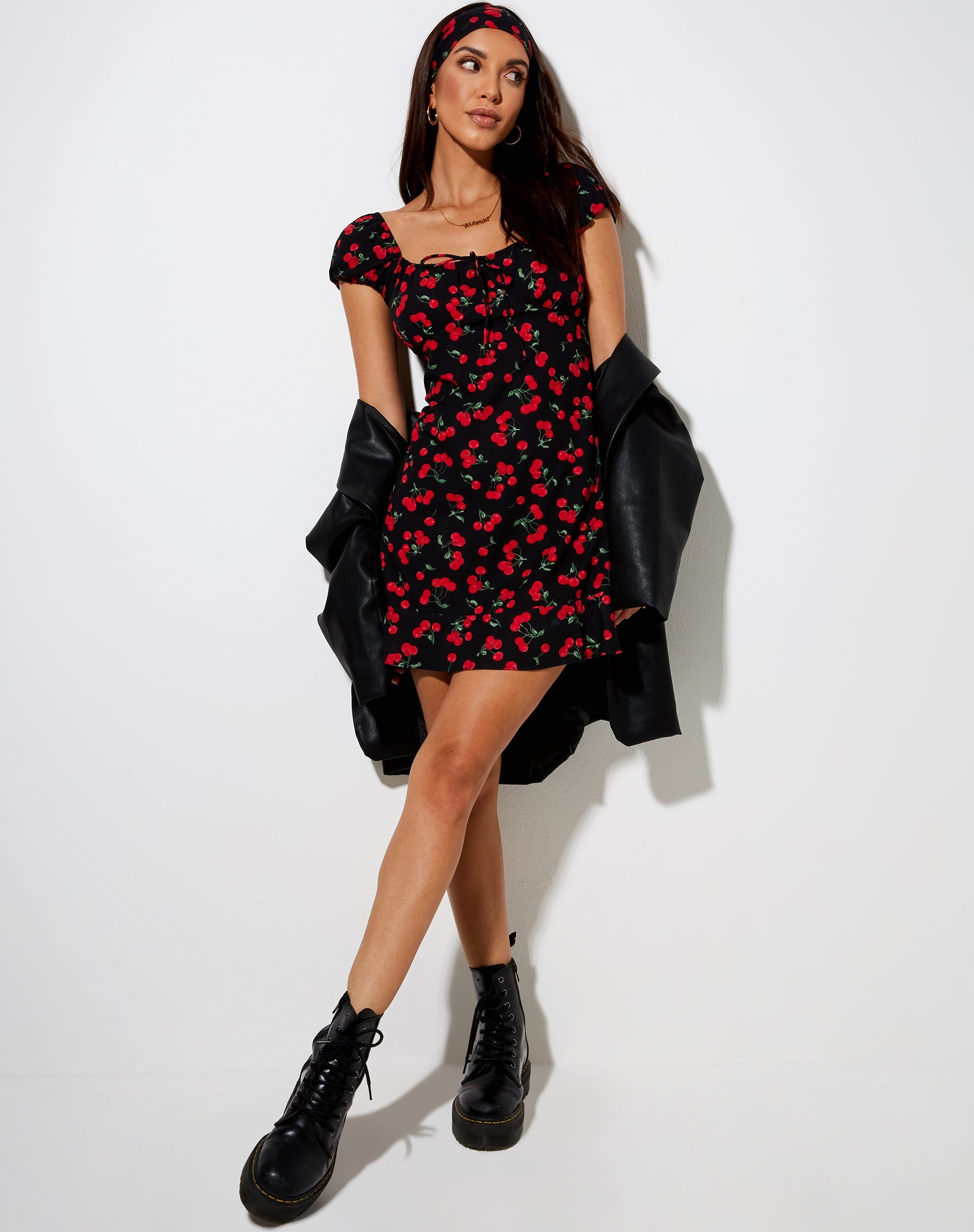 black dress with red cherries Audrey Cherry Dress 3/4 16 / XL / Black/Red