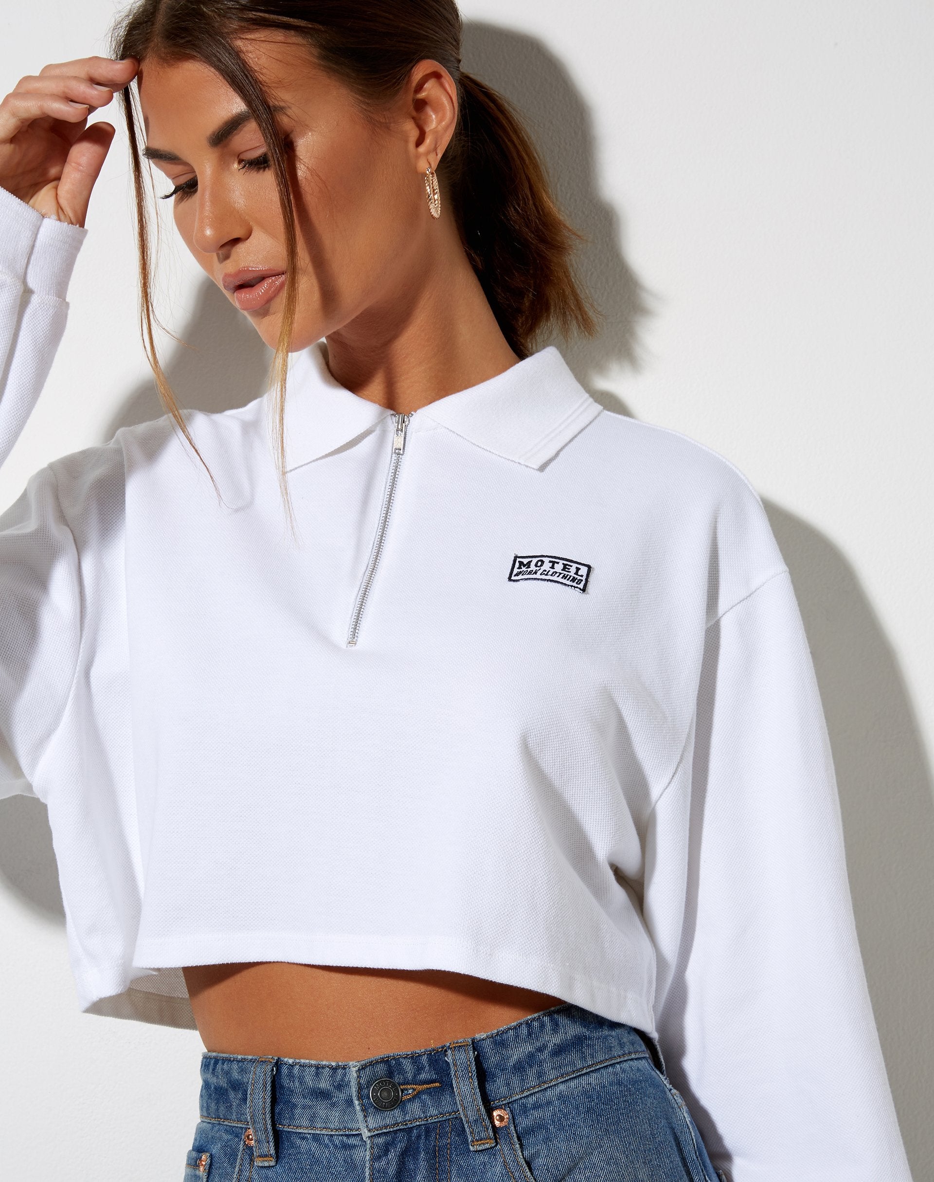 Image of Gandi Crop Top in White with Motel Work Clothing Label