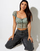 Image of Ganika Crop Top in Sage Flower Buds Black Flock