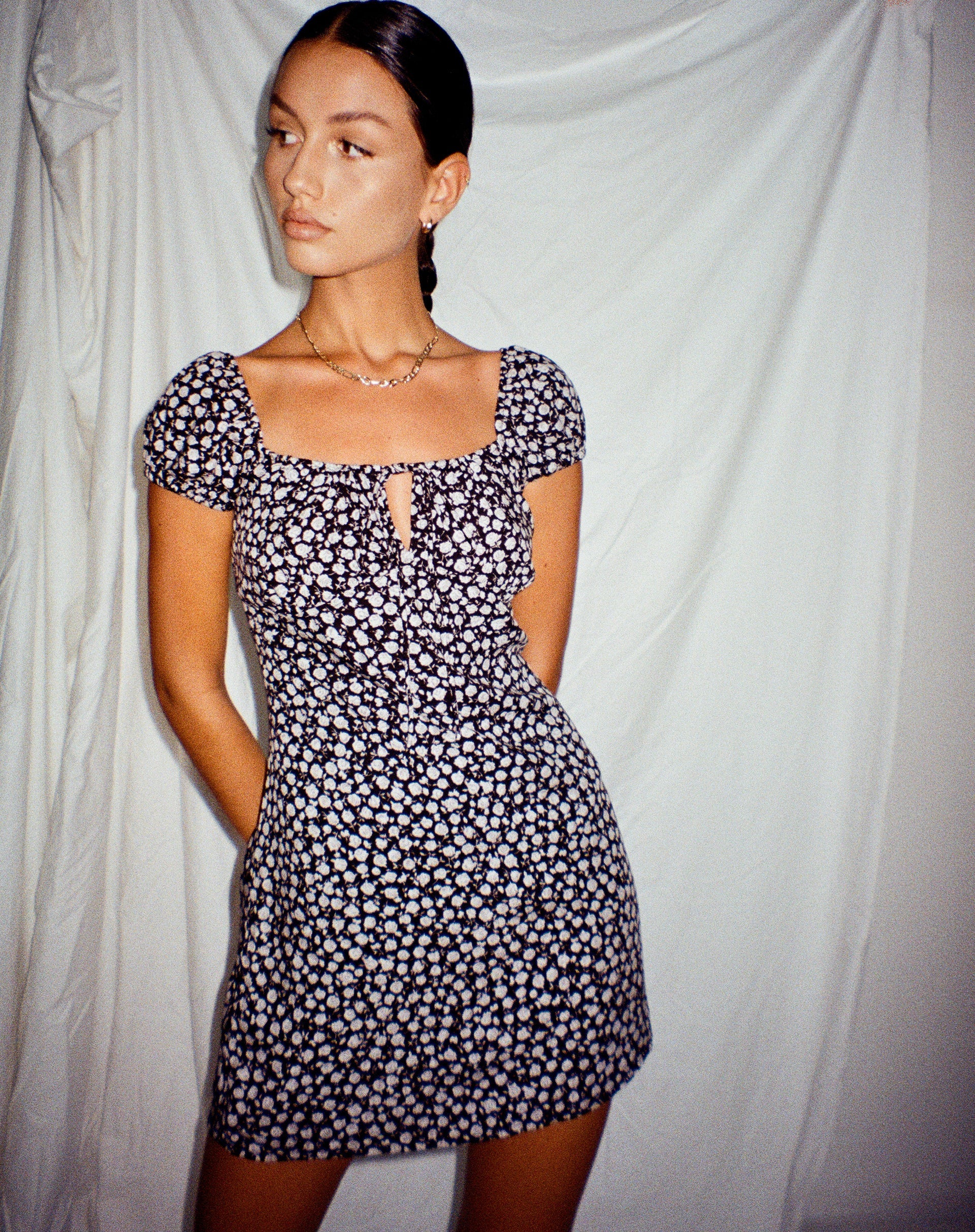 Gaval Mini Dress in Ditsy Rose Black Gaval Mini Dress in Ditsy Rose Black
