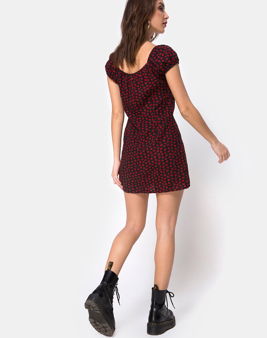 Gaval Mini Dress in Dotty Rose Black Gaval Mini Dress in Dotty Rose Black