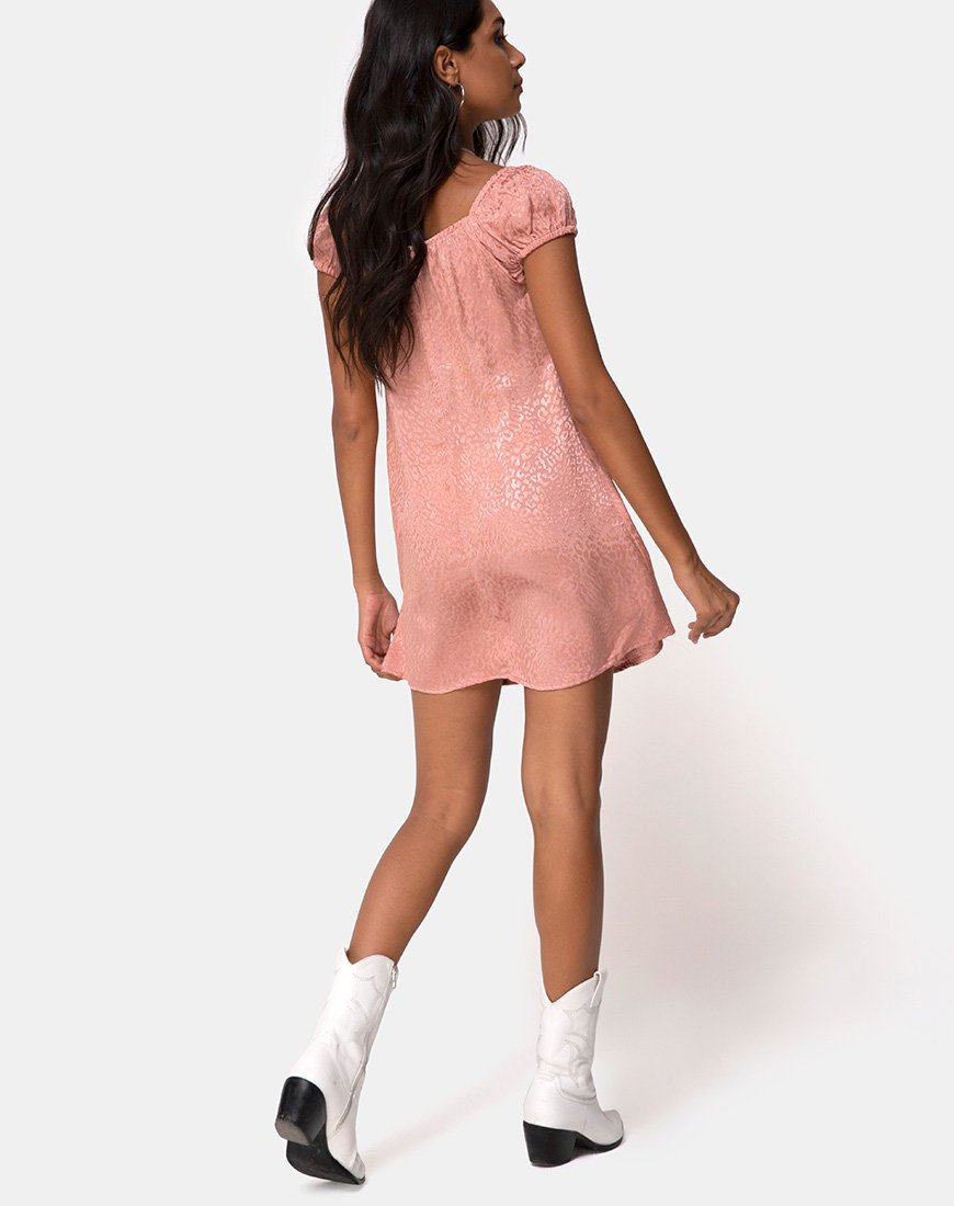 Image of Gaval Mini Dress in Satin Cheetah Dusty Pink