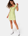 Short Sleeve Satin Rose Lime Mini Dress | Gaval – motelrocks-com-us