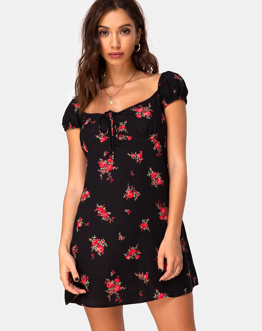 Image of Gaval Mini Dress in Soi Rose Black and Red