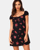 Image of Gaval Mini Dress in Soi Rose Black and Red