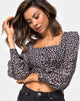 Image of Gazalo Cropped Top in Ditsy Rose Black