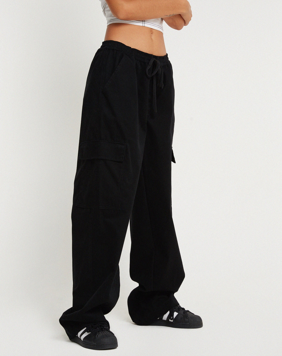 Black Low Rise Cargo Trousers | Geona – motelrocks-com-us