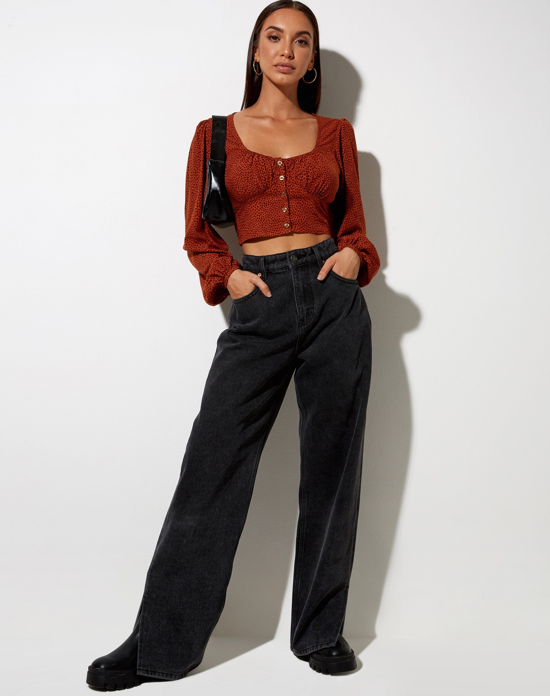 Image of Glario Crop Top in Mini Croc Brown