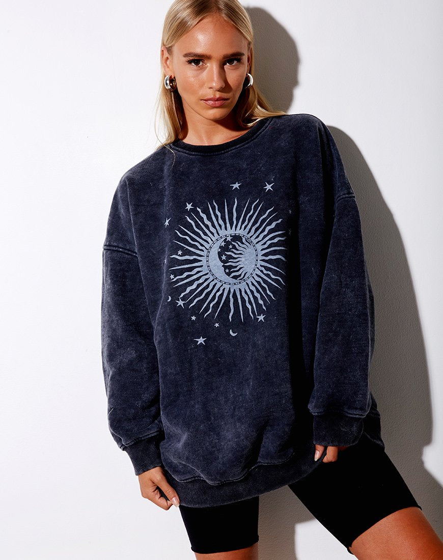 Oversized Black Stone Wash Cosmos Sweatshirt | Glo – motelrocks-com-us
