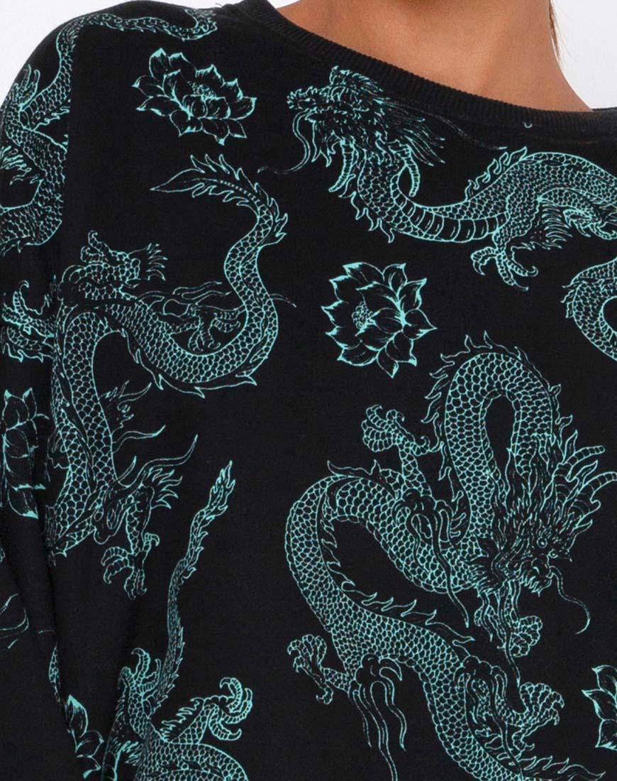 Image of Glo Sweatshirt in Dragon Flower Black and Mint