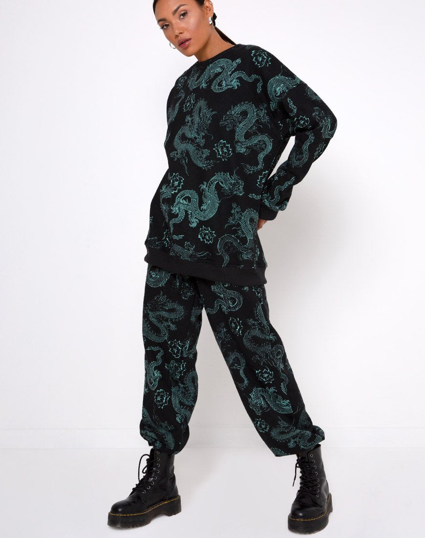 Image of Basta Jogger in Dragon Flower Black and Mint