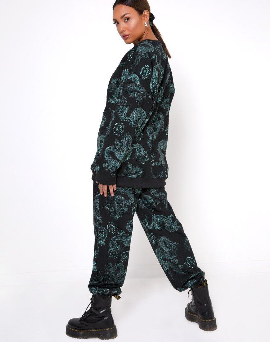 Image of Basta Jogger in Dragon Flower Black and Mint