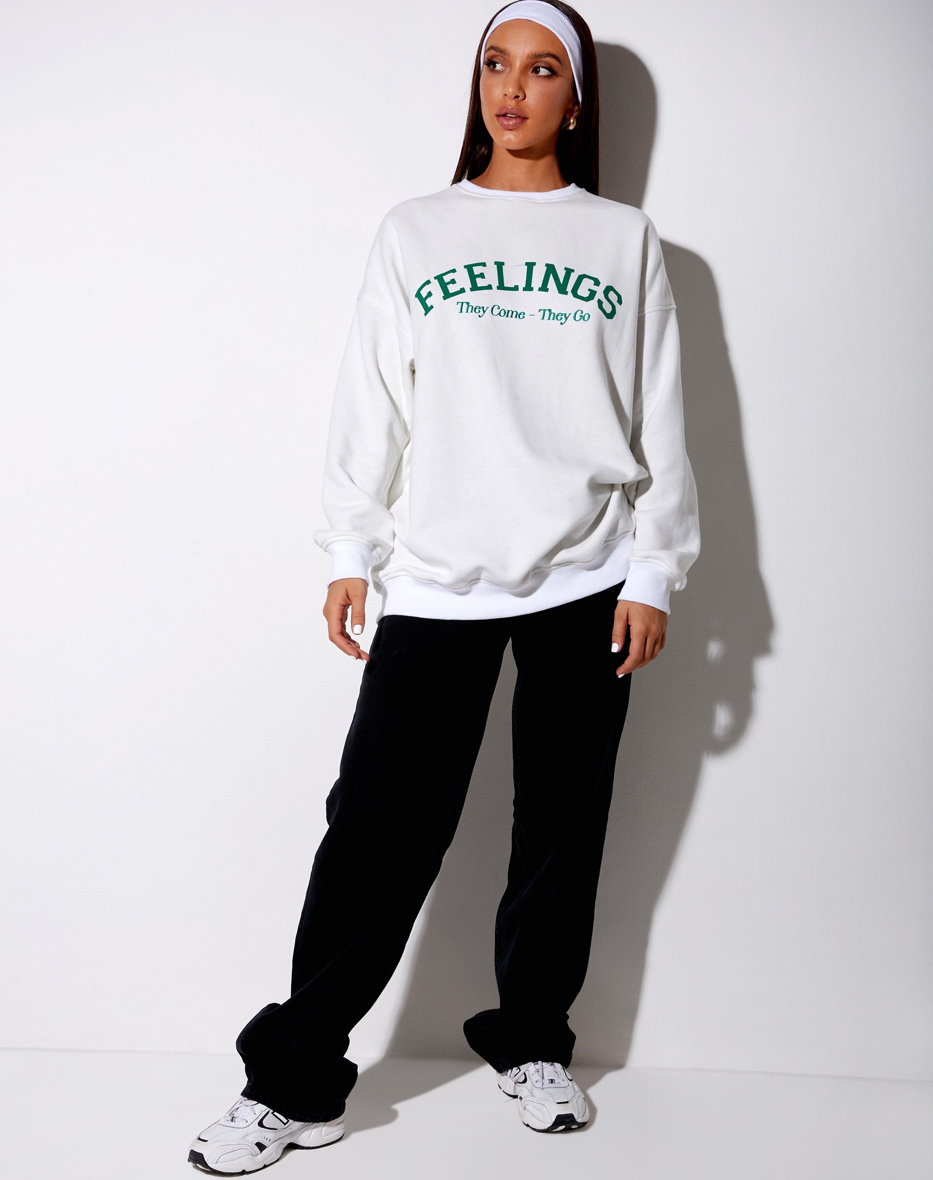 Image of Glo Sweatshirt in White Feelings They Come They Go