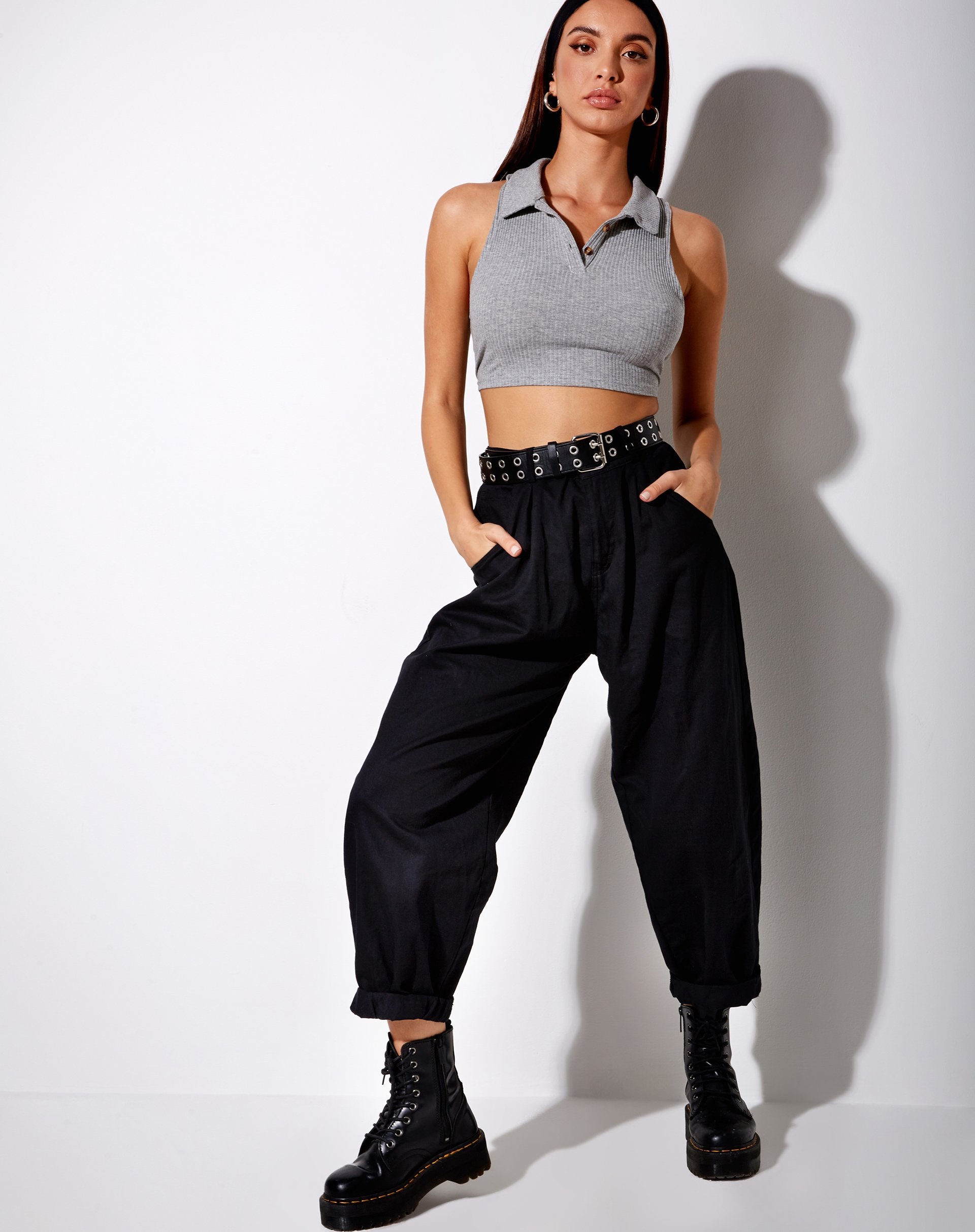 Image of Guaco Crop Top in Rib Grey Marl