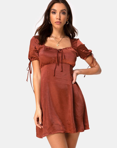 Satin Dress in Dark Rust | Guenette – motelrocks-com-us