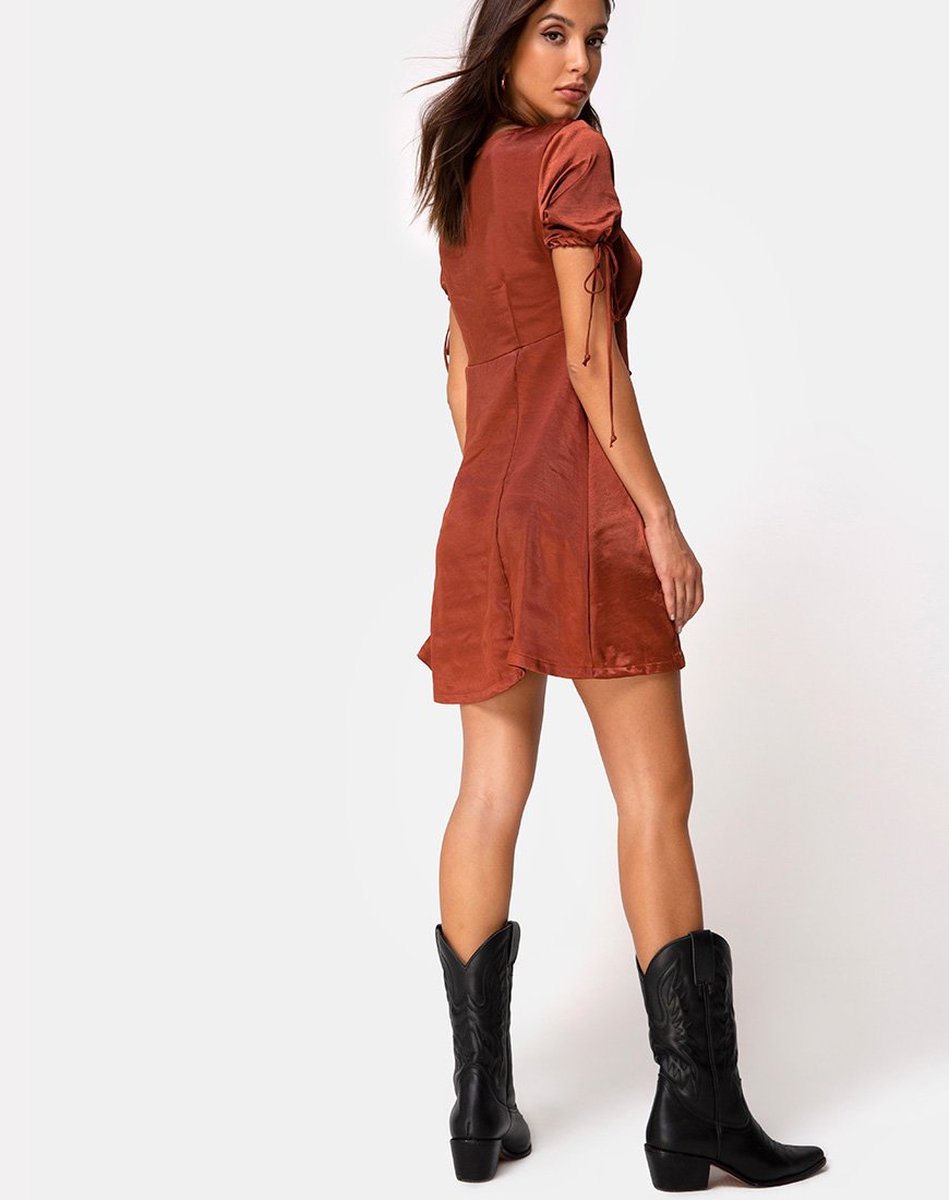 motel rocks brown satin dress Backless Satin Brown Mini Dress