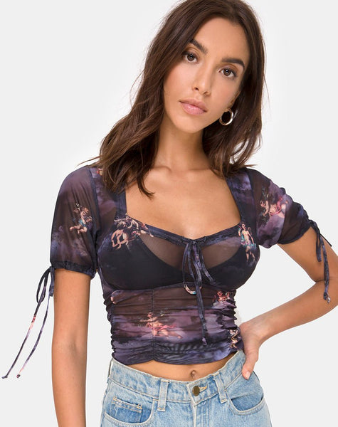 Short Sleeve Purple Angel Mesh Top