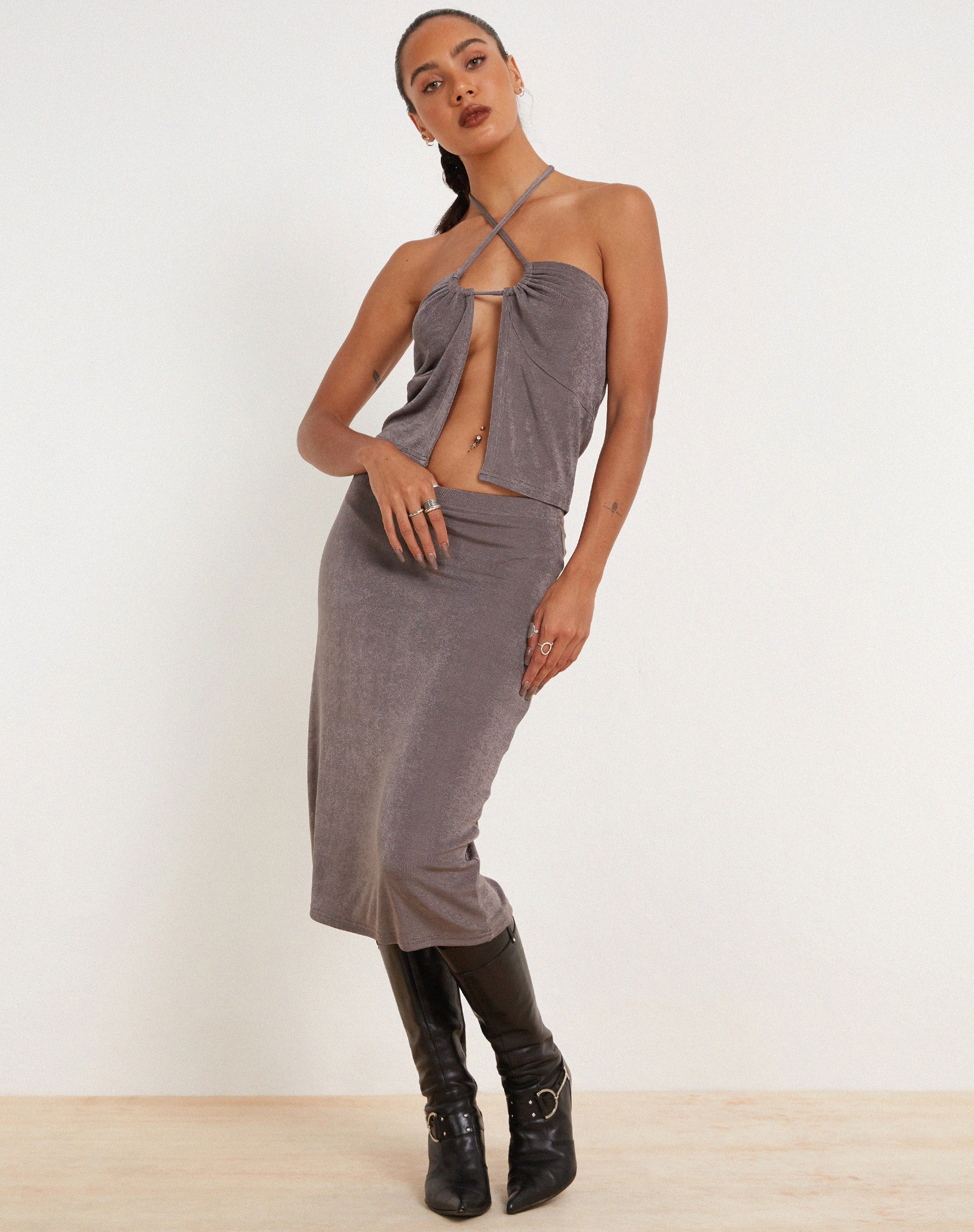 image of Hadley Midi Skirt in Charcoal