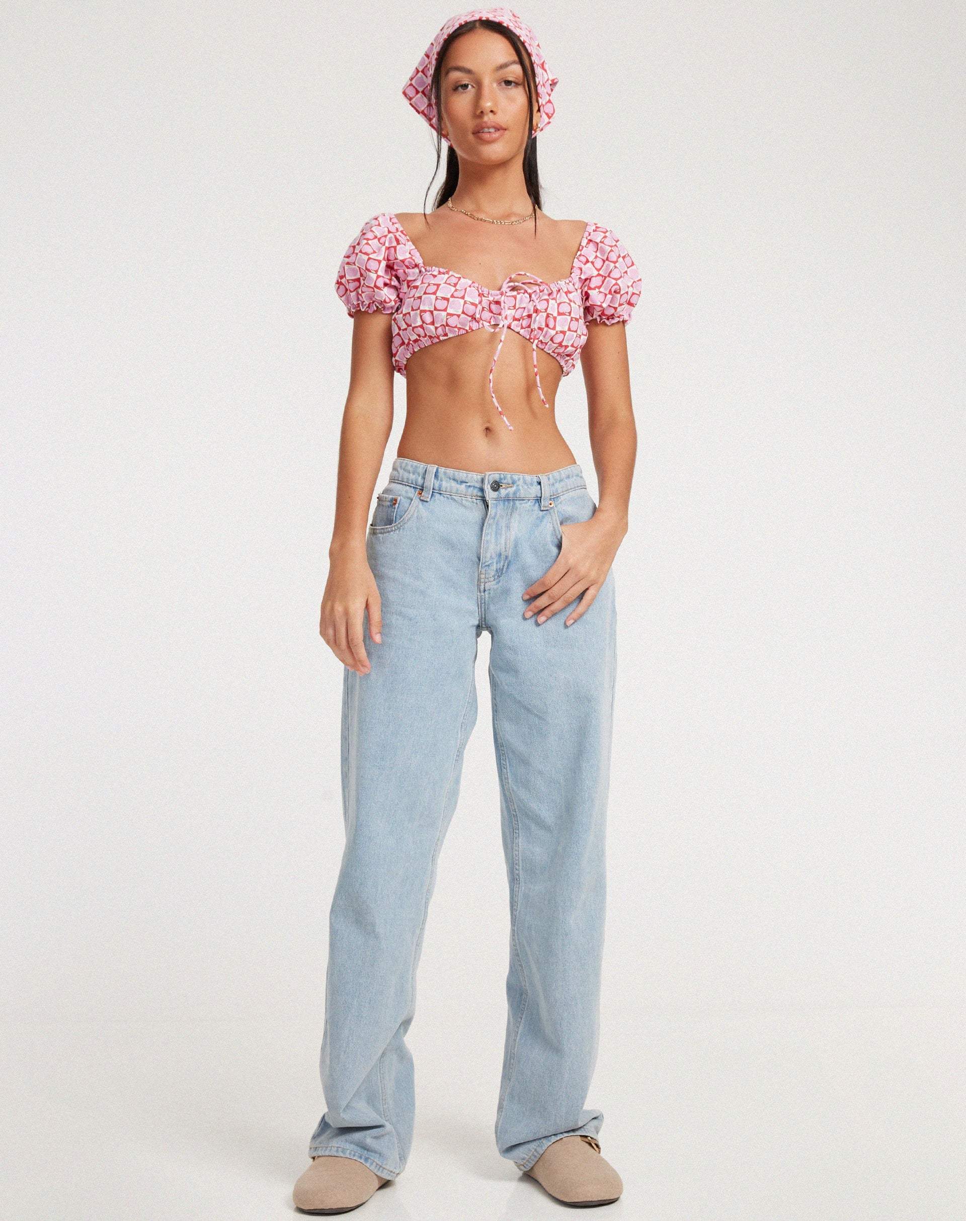 image of Haenji Crop Top in Apple Check Blush Red