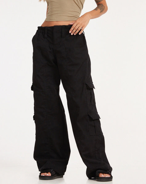 Black Low Rise Cargo Trousers | Hansa – motelrocks-com-us