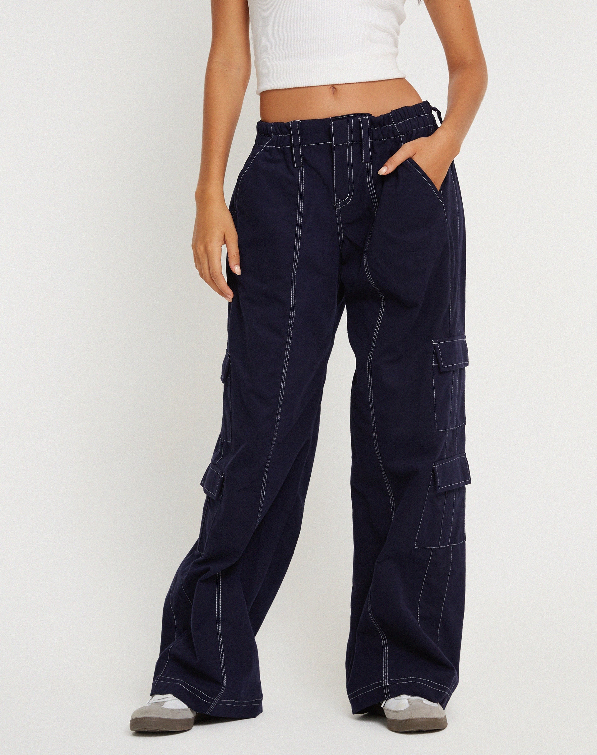 image of Hansa Trouser in Navy with Top White Stitch