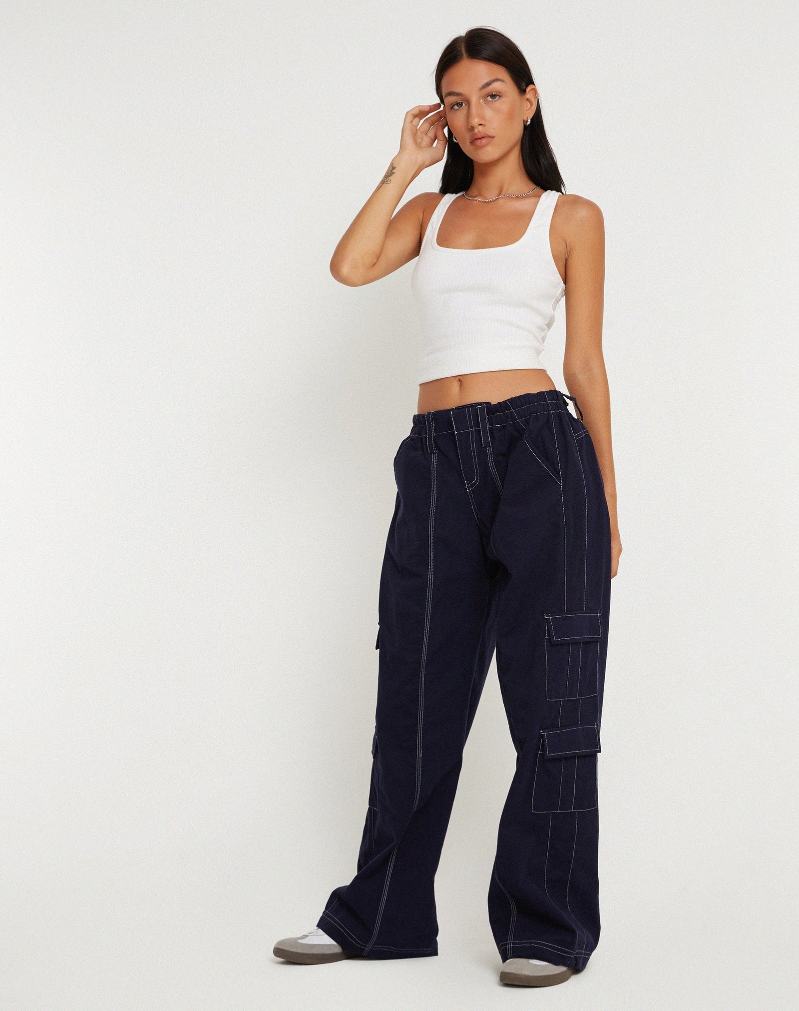 Hansa Trouser in Navy with Top White Stitch – motelrocks-com-us