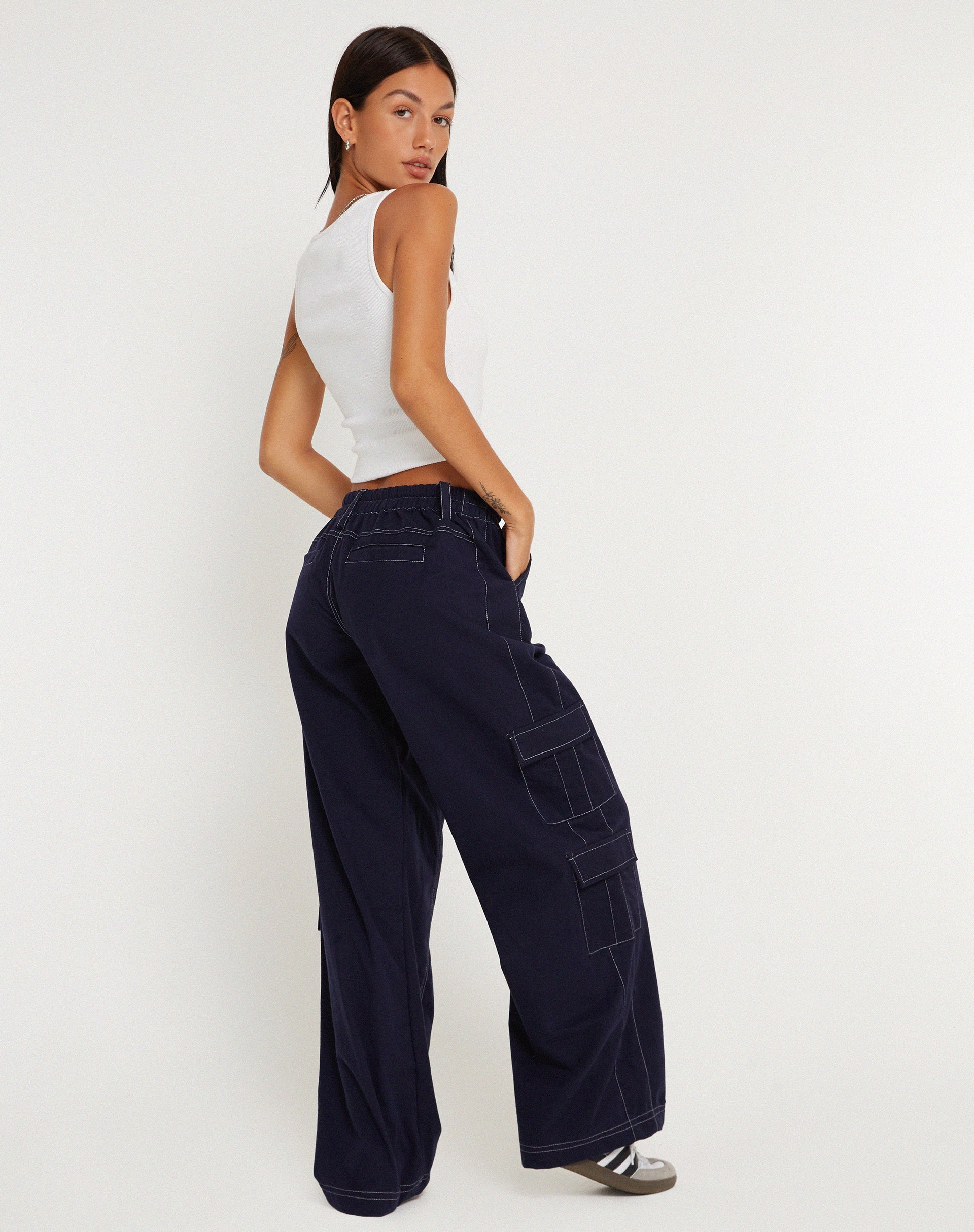 image of Hansa Trouser in Navy with Top White Stitch