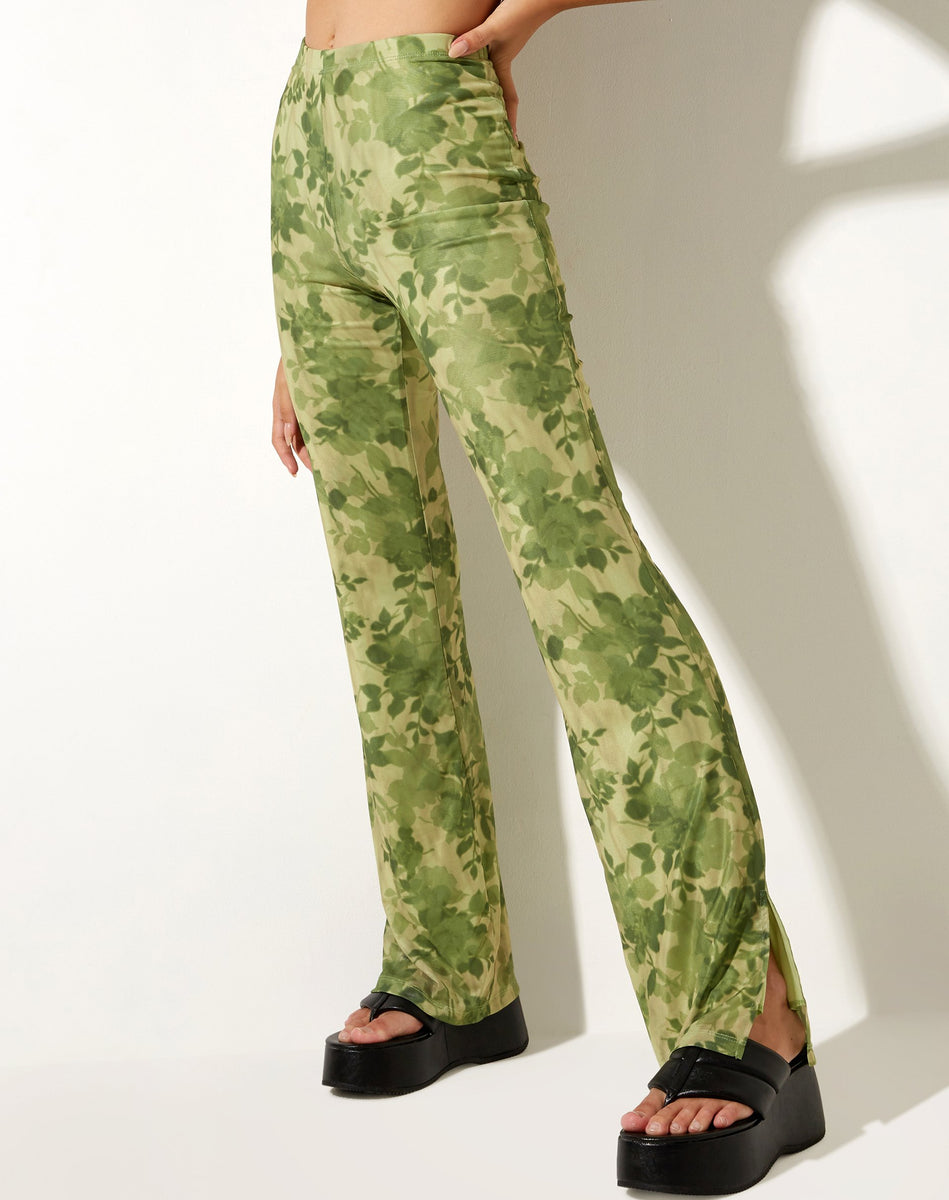High Waist Green Floral flare Leg | Heny – motelrocks-com-us